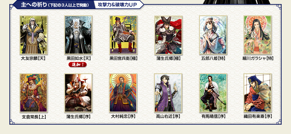 主への祈り（下記の３人以上で発動）：攻撃力＆破壊力ＵＰ