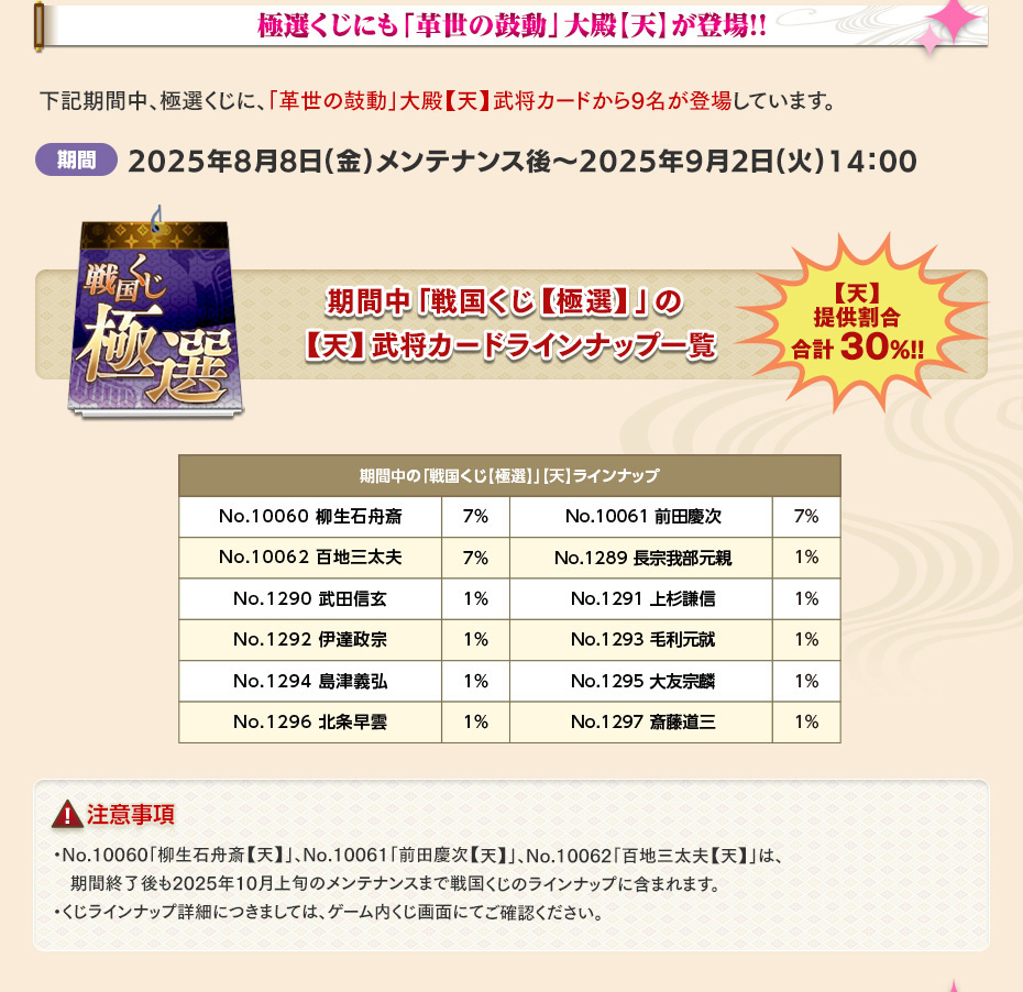 極選くじにも「革世の鼓動」大殿【天】が登場！
