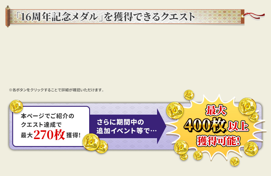 「16周年記念メダル」を獲得できるクエスト