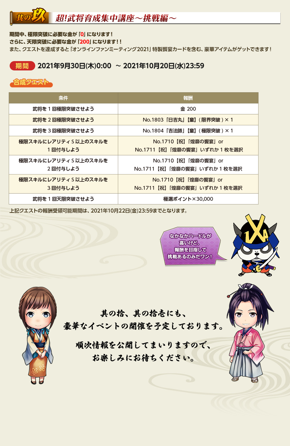 超!武将育成集中講座~挑戦編~