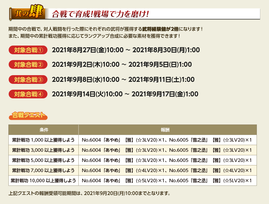 合戦で育成！戦場で力を磨け！