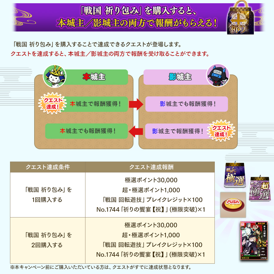 「戦国 祈り包み」を購入すると本城主／影城主の両方で報酬がもらえる！