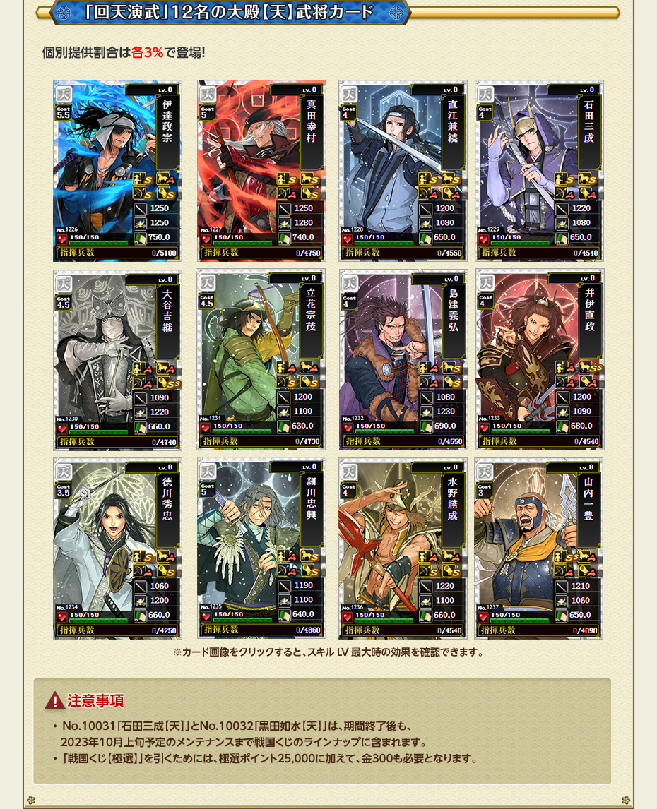 「回天演武」12名の大殿【天】武将カード