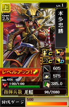 武将のレベルアップ