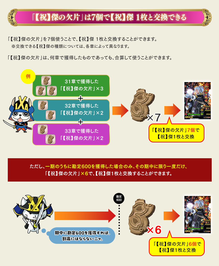 「【祝】傑の欠片」は7個で【祝】傑1枚と交換できる