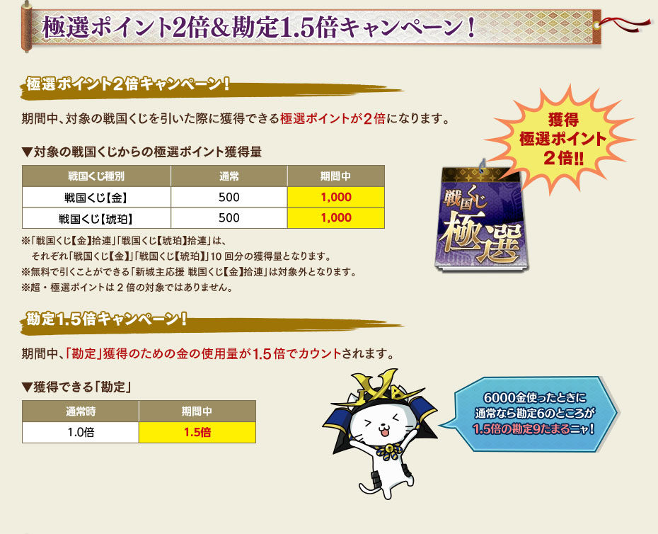 極選ポイント2倍＆勘定1.5倍キャンペーン！