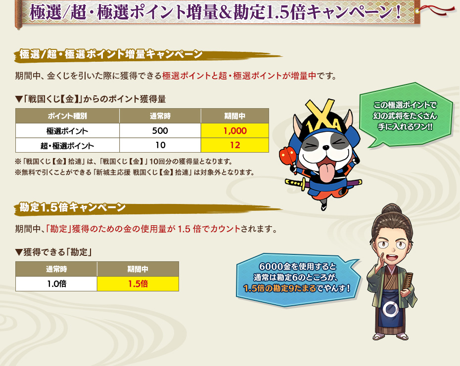 極選／超・極選ポイント増量＆勘定1.5倍キャンペーン！