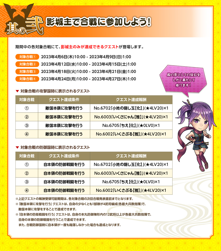 其の弐：影城主で合戦に参加しよう！