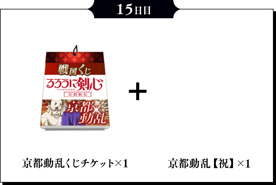 15日目 「京都動乱くじチケット」×1、京都動乱【祝】×1