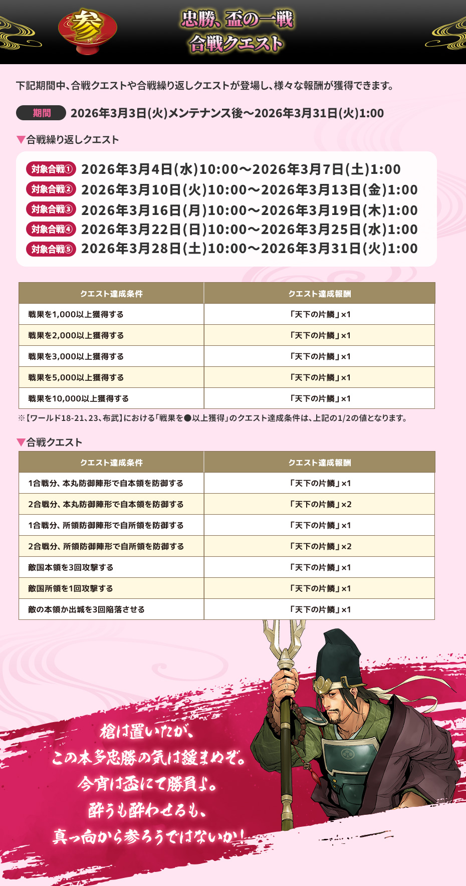 参 忠勝、盃の一戦 合戦クエスト