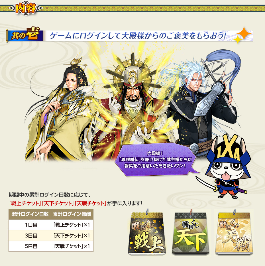 ゲームにログインして大殿様からのご褒美をもらおう！