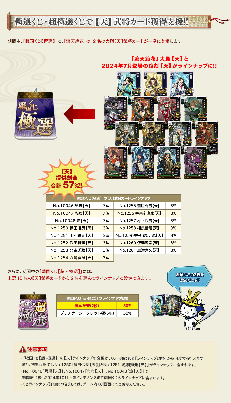 極選くじ・超極選くじで【天】武将カード獲得支援!!