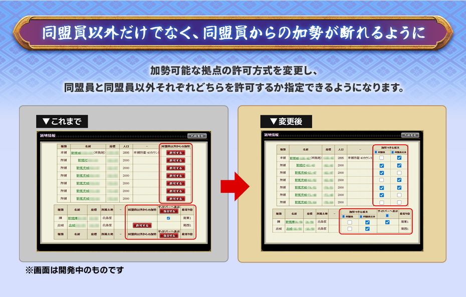 同盟員と同盟員外両方の加勢が一度管理可能に