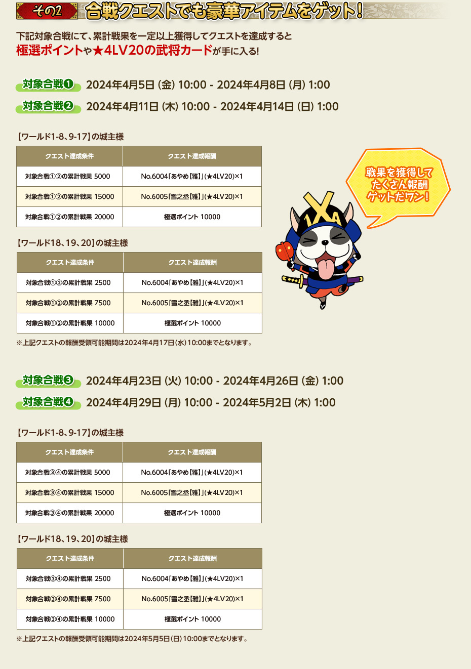 合戦クエストでも豪華アイテムをゲット！