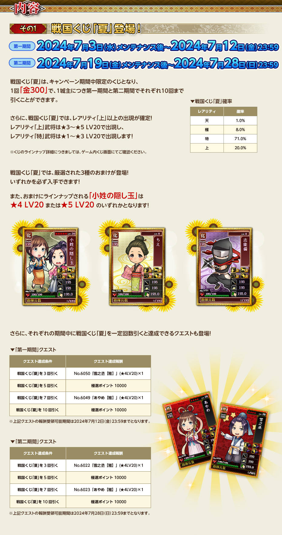 戦国くじ「夏」登場！