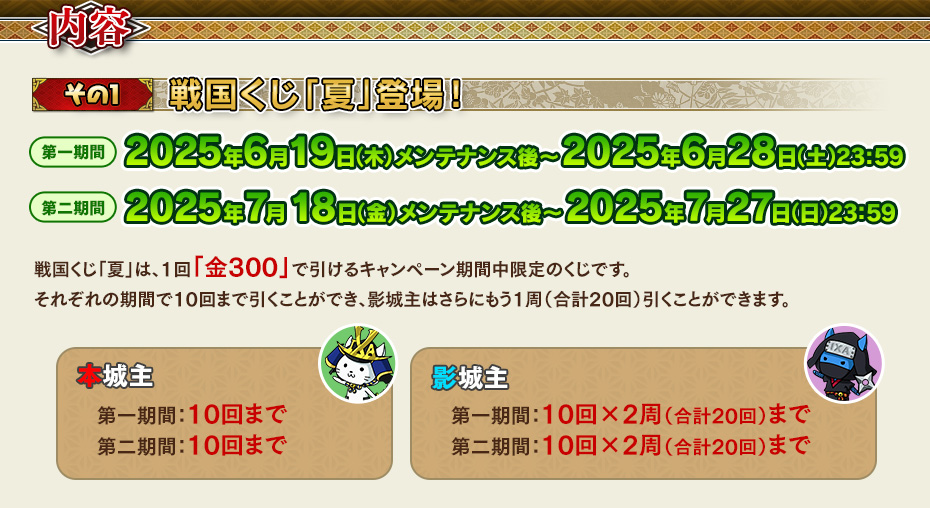 戦国くじ「夏」が「幻の武将 大饗宴」特別バージョンに！